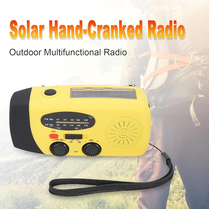 2000mAh Wind Up Radio, Portable Solar Emergency Radio with SOS Alarm, AM FM Weather and Torch, for Power Outage Camping Hiking (Yellow)