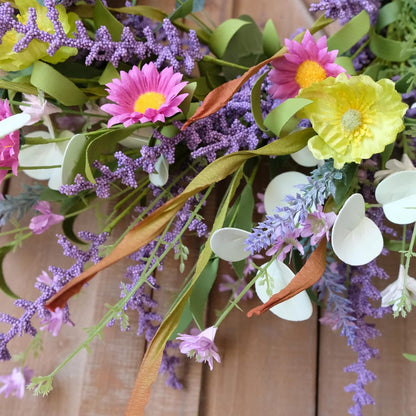 Idyllic 20 Inch Spring Summer Wild Flower Artificial Daisy Front Door Wreath, Everyday Greenery Eucalyptus Leaves for Indoor and Outdoor Use, Rustic Farmhouse Style Home Wreath Decor