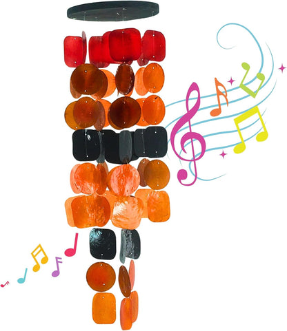 Bellaa 20720 Wind Chimes for Outside Capiz Sea Glass Shells Orange Red Black Outdoor Windchimes Home Garden Patio Yard Lawn Unique Gifts Mom Grandma