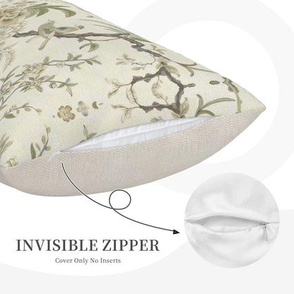 CXMEIFLY Spring Floral Birds Pillow Covers 12 x 20 Inch Set of 2 for Chinoiserie Flowers Decor Throw Pillows Sage Green Plant Outdoor Decorative Cushion Cases for Couch Bed Decorations