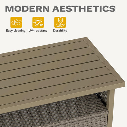 DWVO Patio Storage Cabinet, Outdoor Buffet Cabinet with Two Doors and Shelves, Outdoor Storage Table with PE Rattan for Patio, Backyard, Garden - Light Brown