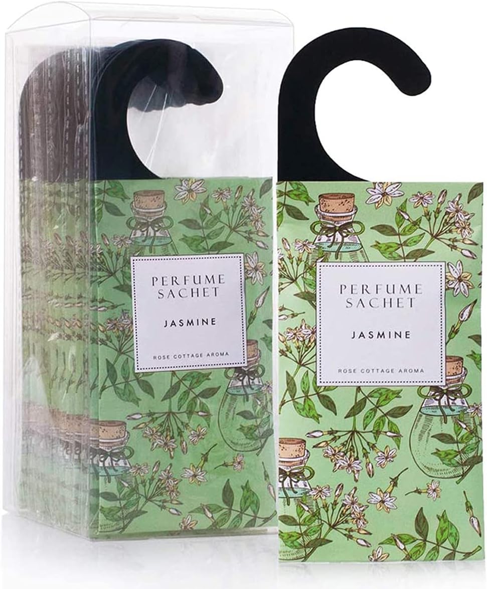 ROSE COTTAGE Large 12 Packs Jasmine Hanging Closet Deodorizer Air Freshener Long Lasting Scented Sachets Smell Goods for House