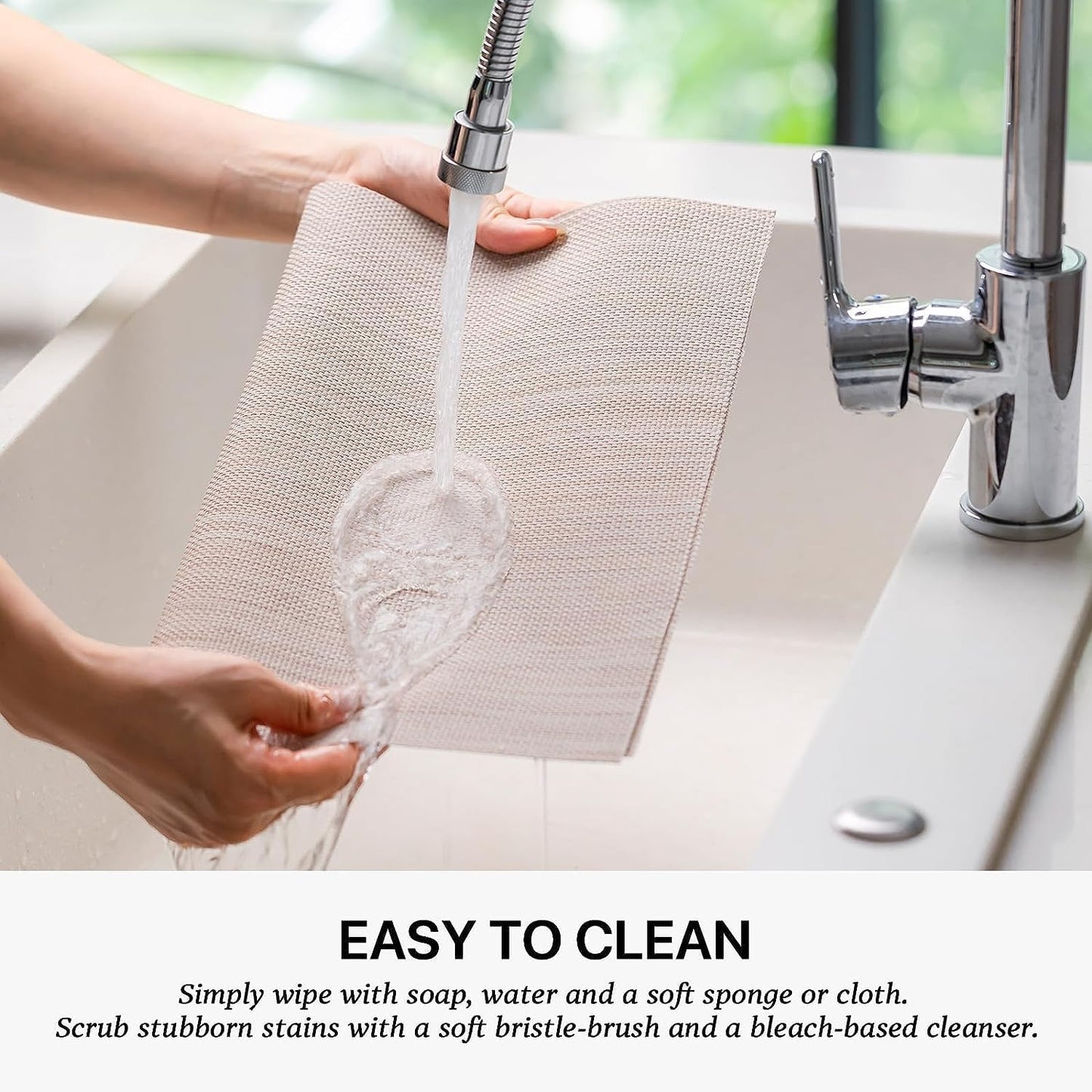 LEXMORE Placemats Set of 8 Vinyl/Plastic Woven Place Mats for Kitchen Table Indoor/Outdoor Washable Placemat Wipeable Dining Table Mats(Beige)