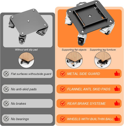 Furniture Dolly 5 Wheels Heavy Duty with Removable Side Guards,3307 Lbs Capacity,360° Rotating Wheels & Tail Brake,Furniture Movers Lifter Tool for Sofas,Beds, Appliances,–Stable,Safe,and Easy to Use