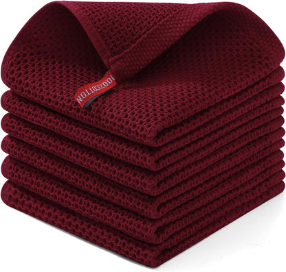 Homaxy 100% Cotton Waffle Weave Kitchen Dish Cloths, Ultra Soft Absorbent Quick Drying Dish Towels, 12 x 12 Inches, 6-Pack, Burgundy