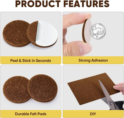 BALEINE 141PCS Felt Furniture Pads, Multi-Size Felt Pads for Chair Legs, Tables, Beds, Scratch-Reducing Floor Protectors for Hardwood Floors, Tile, Vinyl, and Laminate (141PCS, Beige+Brown)