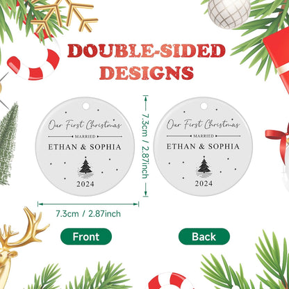 First Christmas Married Ornament 2025, Personalized Christmas Ornaments, Cuztomized Wedding Gifts, Just Married Gifts for Newlywed, Bridal Shower, Couples