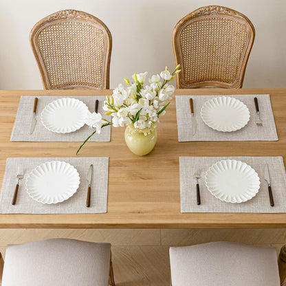 Placemats Set of 6, Bilayer Thickened Linen Place Mats Heat Resistant Machine Washable Wrinkle Free Carefully Selected Polyester Mats for Kitchen/Dining/Coffee Table (Cream Beige)