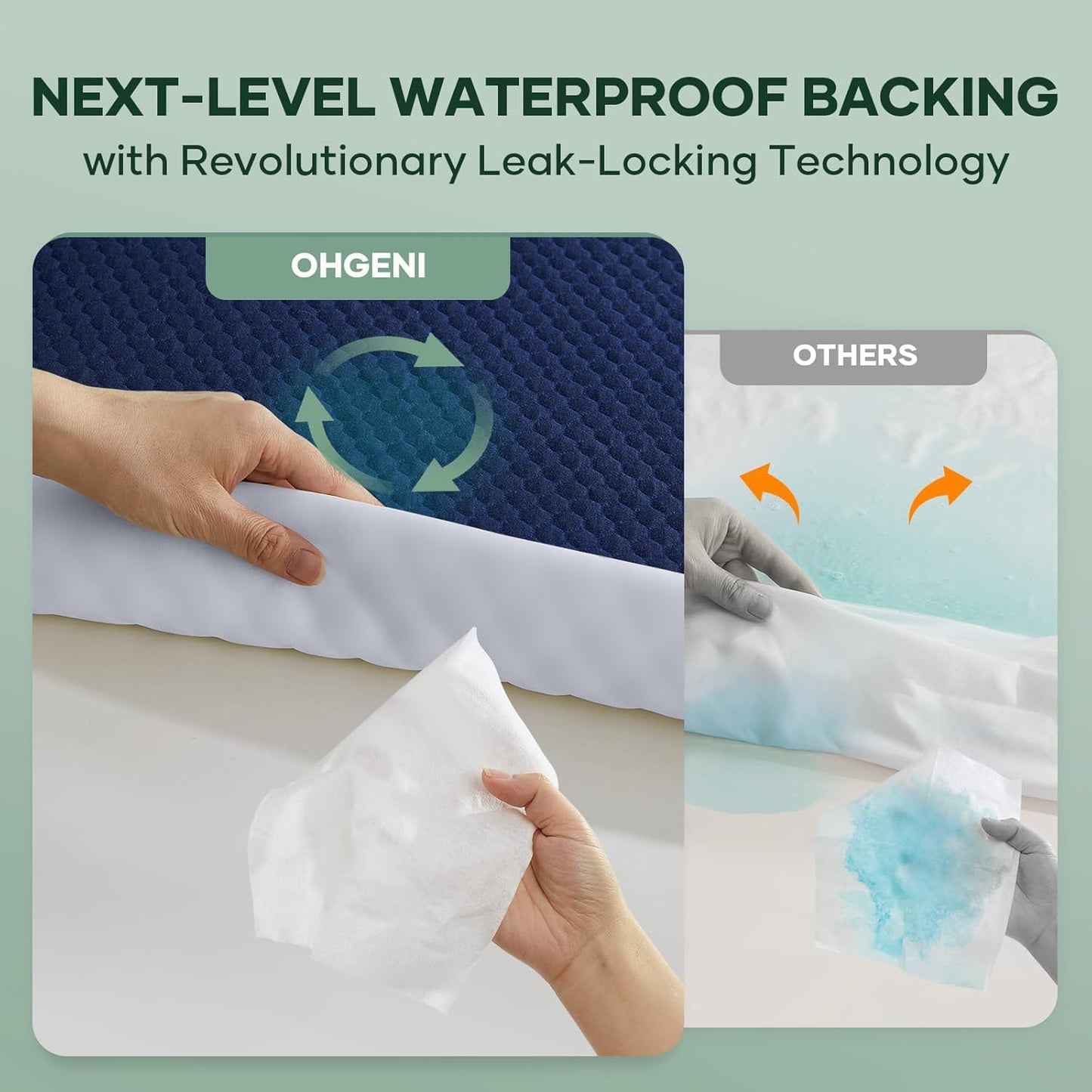 OhGeni 100% Waterproof Mattress Protector, Cal King Size Mattress Pad, Fits 6"-20" Mattresses with Deep Pocket, Cooling, Breathable Fitted Sheets, Soft Bed Cover, Noiseless, Washable(Navy Blue)