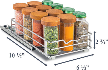 Pull Out Cabinet Organizer for Spices, Cans - Heavy Duty with Lifetime Limited Warranty- Pull Out Spice Rack- Cabinet Pull Out Shelf for Cans,Dishes, Etc, 6-1/2 "W x 10-1/2"D x 2-3/4”H, Chrome