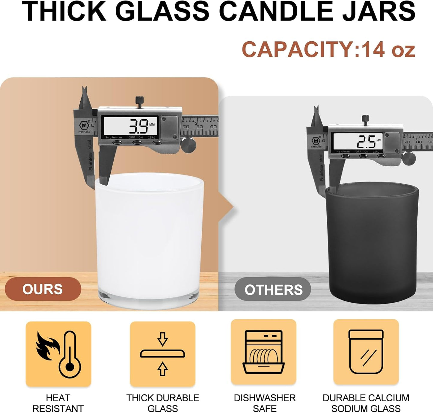 Thick Candle Jars for Making Candles 12 Pcs, 14 OZ Empty Jars with Wood Lids for Candle Making, Sample Container, White