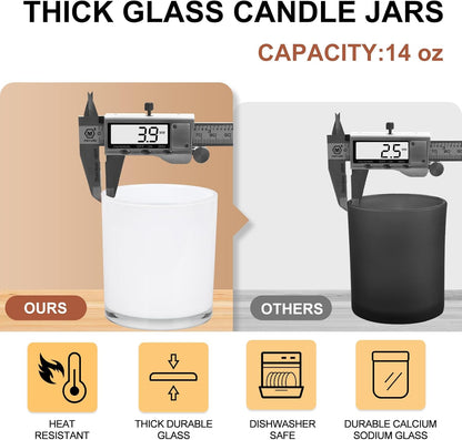 Thick Candle Jars for Making Candles 12 Pcs, 14 OZ Empty Jars with Wood Lids for Candle Making, Sample Container, White