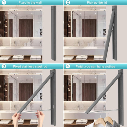 Retractable Clothes Drying Rack,Space Saver Wall Mounted Folding Hanger for Laundry Room, Closet Storage Organization, Easy Installation Aluminium Never Rust Dryer 1pcs