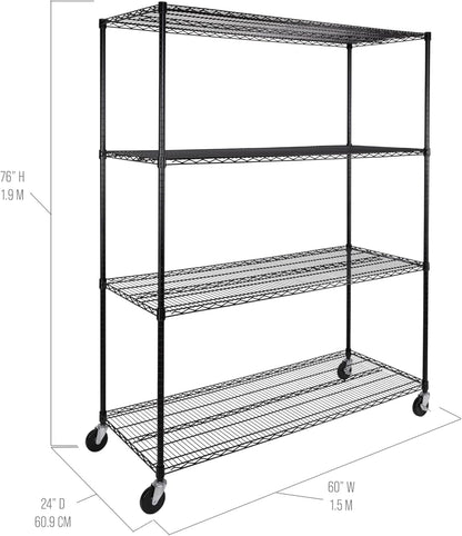Seville Classics UltraDurable Heavy Duty NSF Solid Steel Wire Rack Storage Unit, Organizer for Garage, Warehouse, Office, Restaurant, Classroom, Kitchen, Black, 4-Tier Shelving, 60" W x 24" D