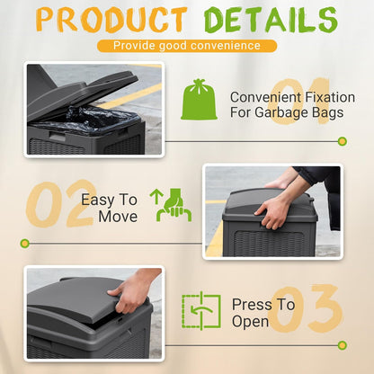 YESHOMY 33 Gallon Resin Outdoor Trash Can with Lid, Hideaway Waterproof Patio Garbage Bin, Gray