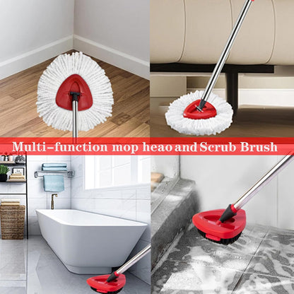 Spin Mop Replacement Head Mop Replace Head Compatible with O Cedar EasyWring Spin Mop - 4 O-Ceda Mop Refills、30-58in Mop Handle and 1 Mop Base and 1 Mop Base Scrub Brush Combo Set