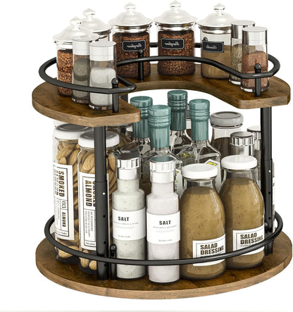 2 Tier Lazy Susan Organizer,2-Tier Spinning Spice Rack with Stable Carousel Base & 4 Height Settings for Cupboard Kitchen Countertop Dining Table Cupboard (Round)