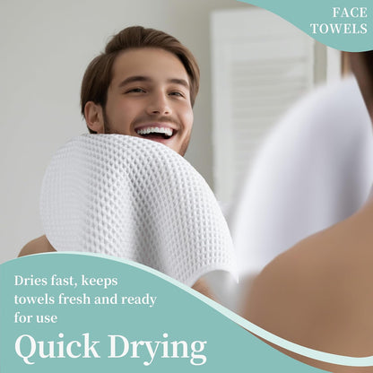 Microfiber Waffle Face Towels, 2 Pieces, Soft, Absorbent, Fast Drying, Lint Free (White)