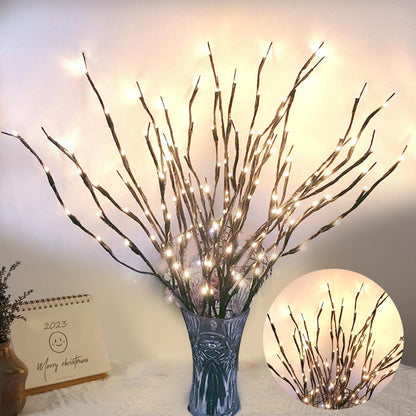 DK177 4 Pack Led Branch Light Battery Operated Lighted Branch Vase Filler Willow Tree Artificial Little Twig Power Brown 30 Inch 20 LED for Home Romantic Decoration, White