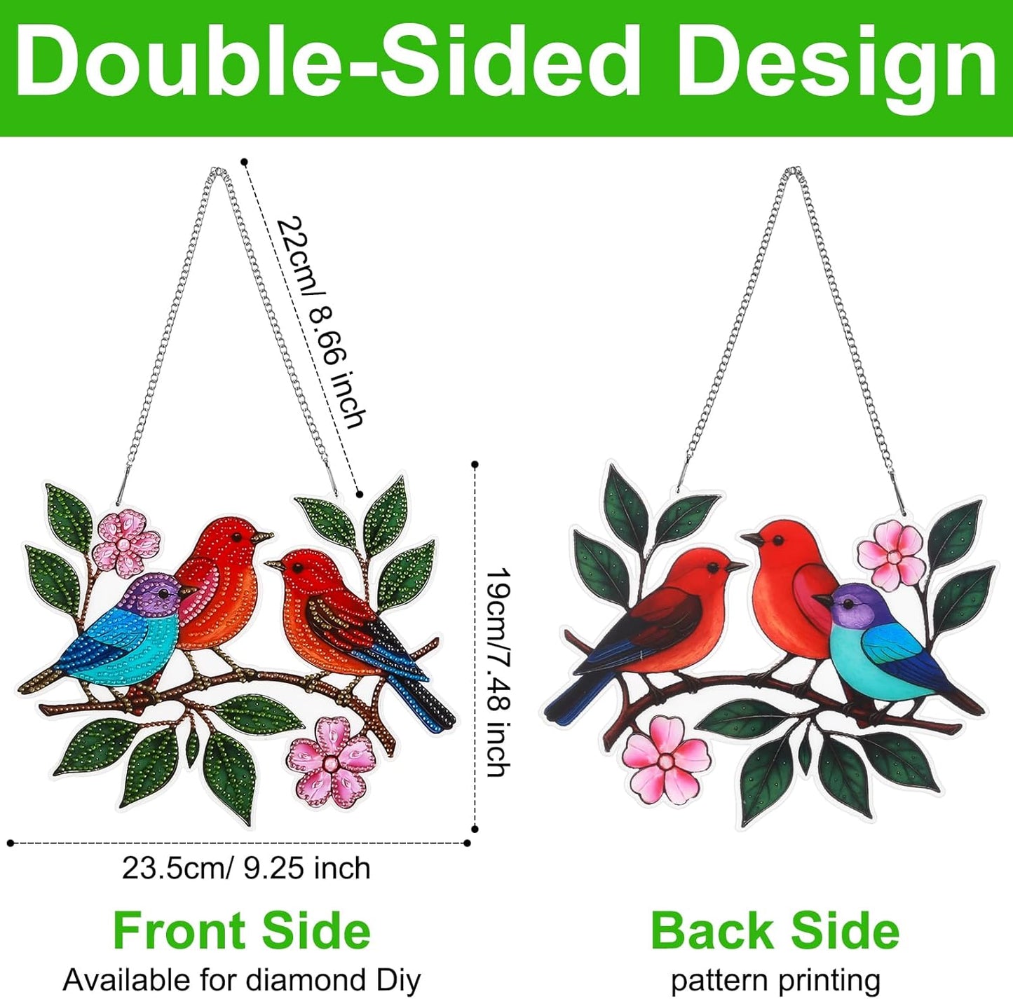 Diamond Art Suncatchers Hanging Kits, Hummingbird Diamond Art Painting Ornaments for Adults, Spring Birds Acrylic Board Gem DIY Painting Kit Window Wall Home Crafts Pendant Christmas Gift