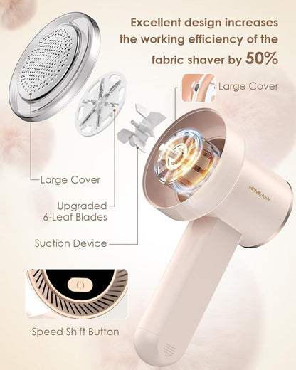 Fabric Shaver Fuzz Remover Rechargeable, HOMEASY Electric Lint Remover Shaver with 3 Blades & LED Digital Display, Sweater Couch Fabric Pill Shaver for Sweater, Couch, Furniture