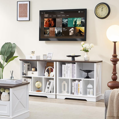 Farmhouse 5 Cube Bookshelf, White Storage Organizer Bookcase, Kids Toy Storage Cabinet, Small Bookshelves Storage Organizer Shelf, Wood Display Cabinet Book Shelves for Bedroom,Living Room,Office