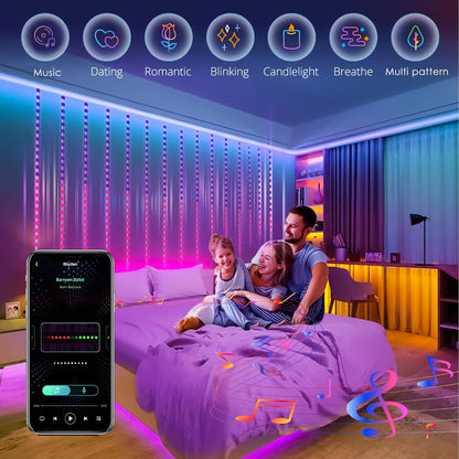 HXWEIYE 400LED Smart Curtain Lights, 6.6Ft x 6.6Ft Fairy Hanging Curtain String Lights with APP & Remote, Dynamic DIY Color Changing Wall Lights for Indoor Bedroom Window Party Backdrop Outdoor Decor