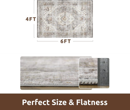 AMOAMI-4X6 Area Rugs for Living Room -Soft Vintage Bedroom Rugs-Non Slip Washable Rug-Throw for Living Room Bedroom Bedside Dining Room Office Grey