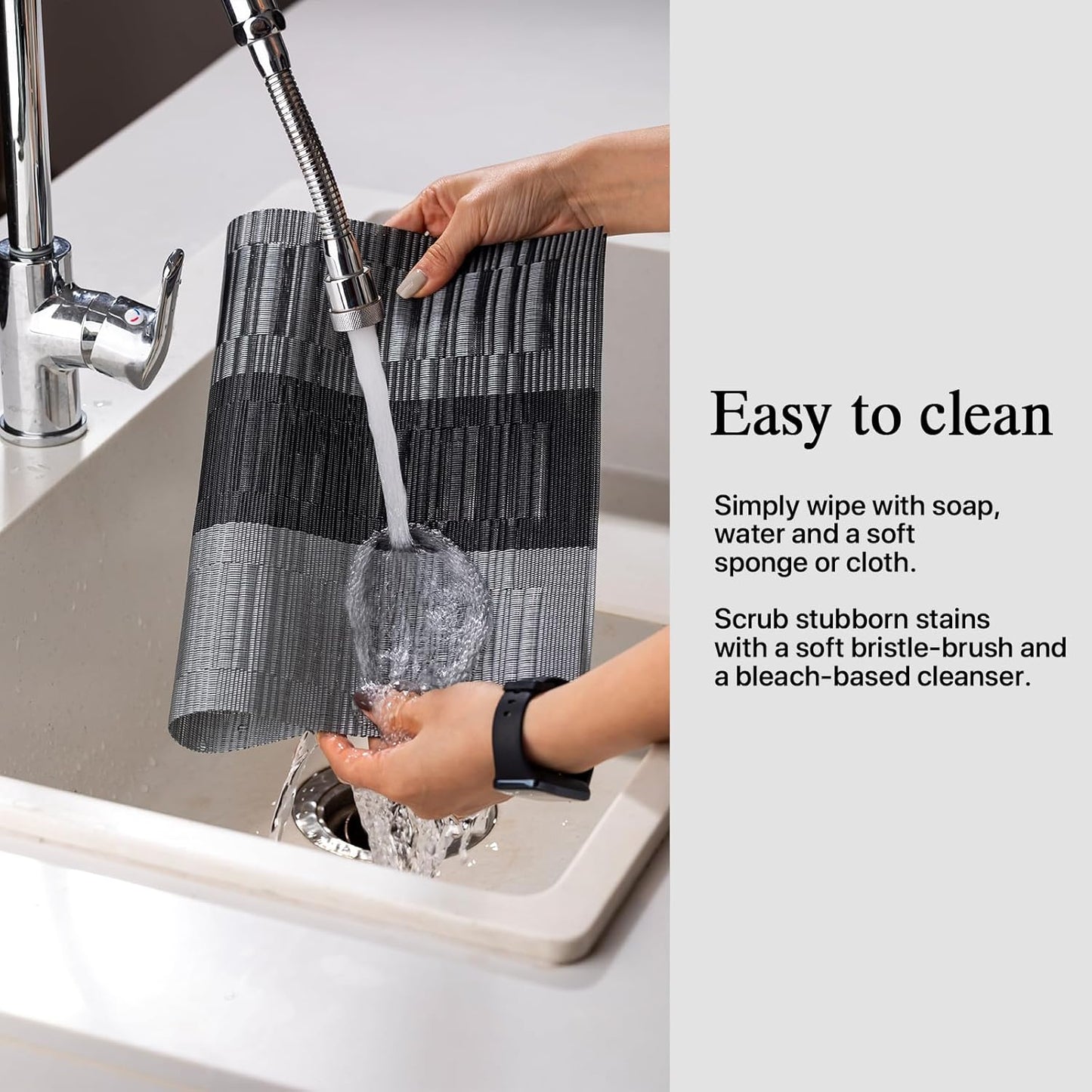 Placemats Set of 12 - Easy Clean Woven Vinyl Placemats for Dining Table, Indoor/Outdoor Place Mats, Washable PVC Table Mats （Silver Gray Black）