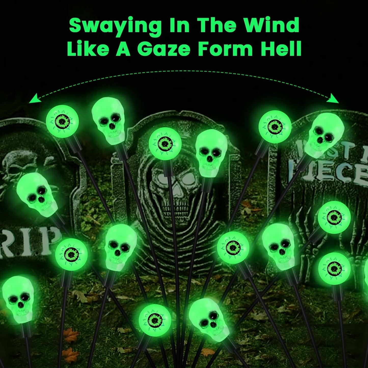 Solar Halloween Lights Outdoor,Halloween Decorations Outdoor, Scary Eyeball Lights,2PACKS 16LED,IP65 Waterproof, Decor for Garden/Yard/Patio/Lawn/Pathway(Green)