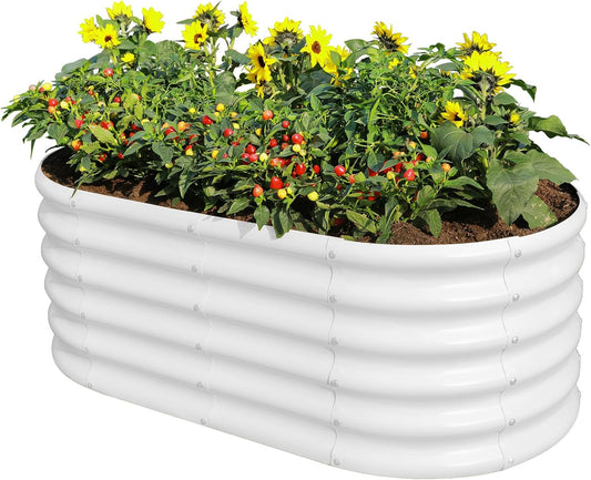 Land Guard 18“ Tall 4×2ft Galvanized Raised Garden Bed Kit, Galvanized Planter Garden Boxes Outdoor, Oval Large Metal Raised Garden Bed for Vegetables……… (Pearl White, 4×2×1.5ft)