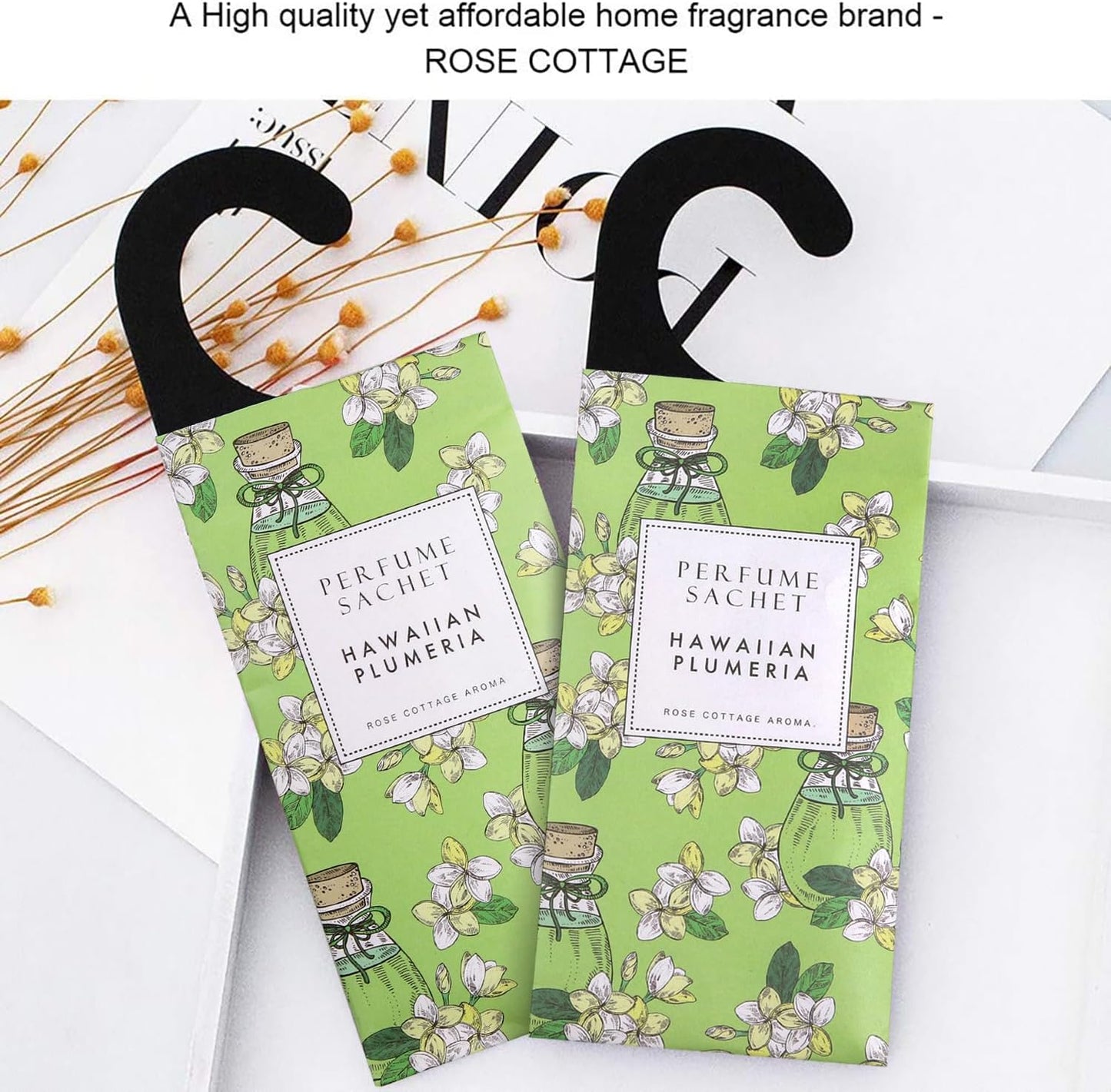 ROSE COTTAGE Large 12 Packs Hawaiian Plumeria Hanging Closet Air Freshener Scented Sachets Long Lasting Smell Goods