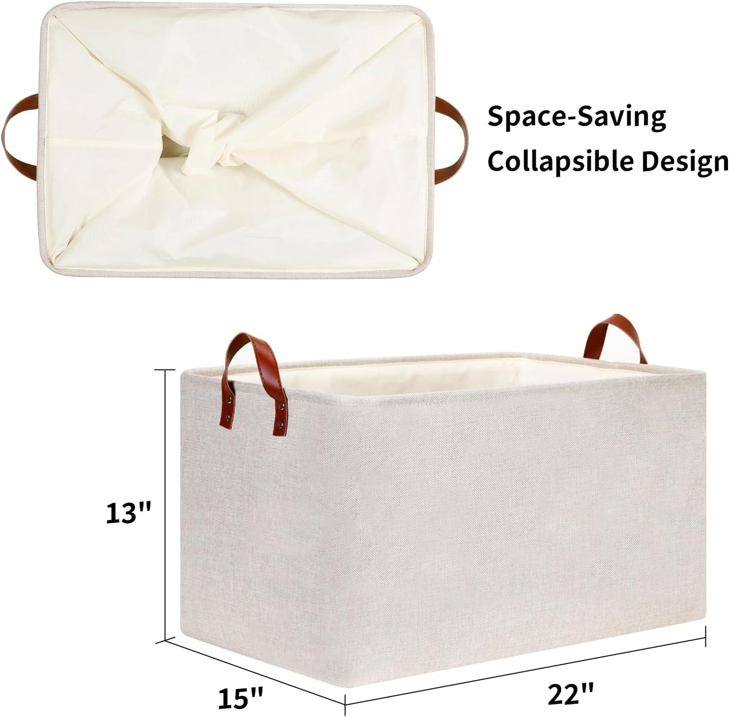 DULLEMELO Large Beige Storage Basket 70L Oversized Canvas Fabric Storage Bin, Collapsible Rectangular Toys Basket Organizer with Handles, 22X15 Storage Container for Clothes, Blankets, Pillows