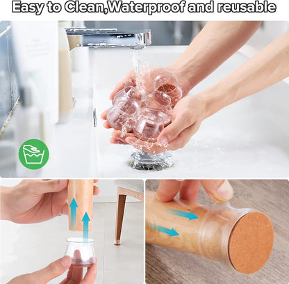 24PCS Upgraded Silicone Chair Leg Floor Protectors for Hardwood Floors, Furniture Sliders for Chair Legs, Felt Bottom Furniture Pads, Anti-Slip Round&Square Cap Covers to Scratch and Reduce Noise