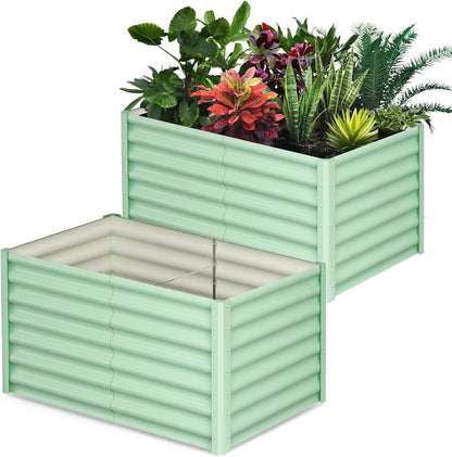 Large Outdoor Planter Boxes Kit Set of 2, 6x3x2ft Galvanized Raised Bed Planter with Open-Ended Base Design, Elevated for Outdoor Plants, Durable Raised Bed for Gardening,Green