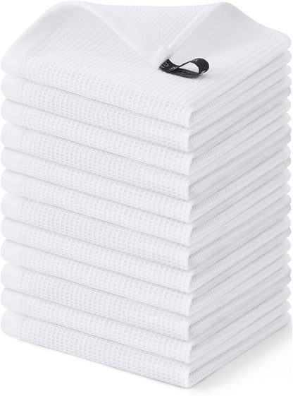 Homaxy 100% Cotton Waffle Weave Dish Cloths - 12 Pack Soft and Absorbent Dish Towels - 12 x 12 Inches Quick Dry Dish Rags - White