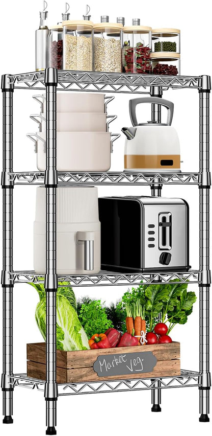 1000 lbs 4 Tier Shelf Metal Storage Shelves Wire Rack Closet Organizers with PP Board for Garage Kitchen Bathroom Laundry Chrome 11.8" D x 21.7" W x 39.5" H