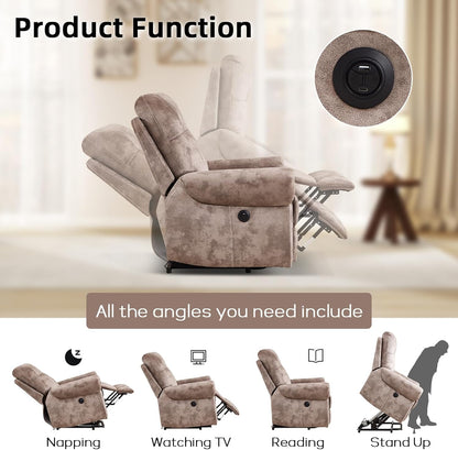 EBELLO 3 Pieces Reclining Couch Furniture Set for Living Room, Double 1 Seat Power Recliner Chair with Massage and Heat, a 3 Seater Manual Sofa, Vintage Rivet Mid-Century Design, Brown