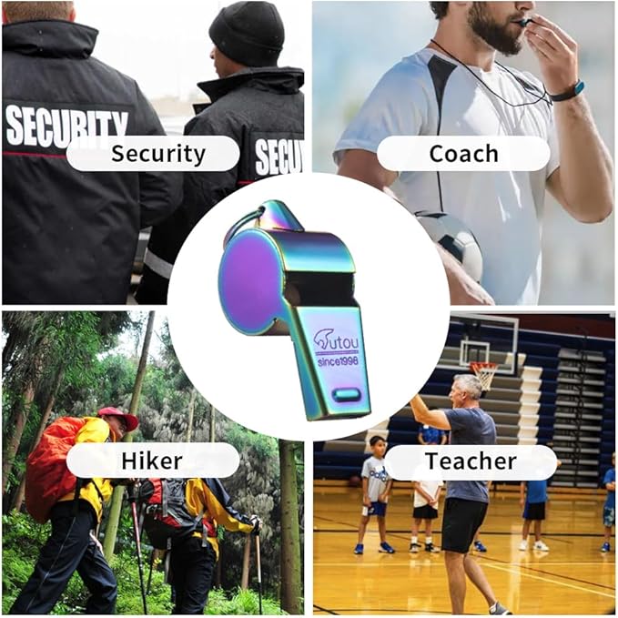 HUTOU Whistle Stainless Steel Coach Sports Whistle with Lanyard, Loud Crisp Sound Whistle Ideal for Coaches, Referees, and Official