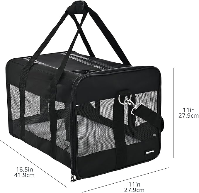 Amazon Basics Soft-Sided Mesh Pet Travel Carrier for Dog, Cat, up to 16 pounds, 16.5" L x 10.6" W x 11" H, Black