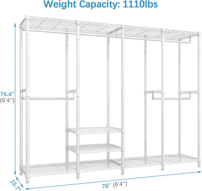 VIPEK V40 Wire Garment Rack Heavy Duty Clothes Racks for Hanging Clothes, Multi-Functional Bedroom Clothing Racks Freestanding Closet Wardrobe Rack, 76" L x 15.7" W x 76.4" H, Max Load 1110lbs, White
