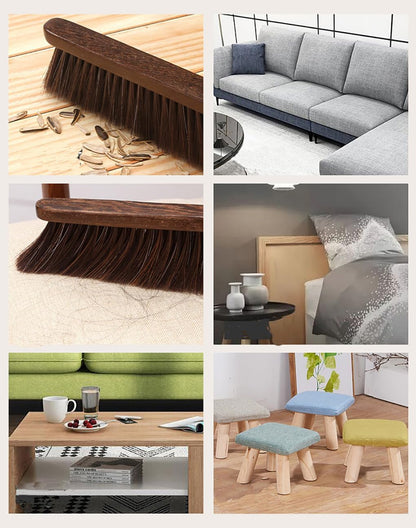 2PCS Hand Broom Cleaning Brushes-Soft Bristles Dusting Brush for Cleaning Car/Bed/Couch/Draft/Garden/Furniture/Clothes,Wooden Handle(Brown)