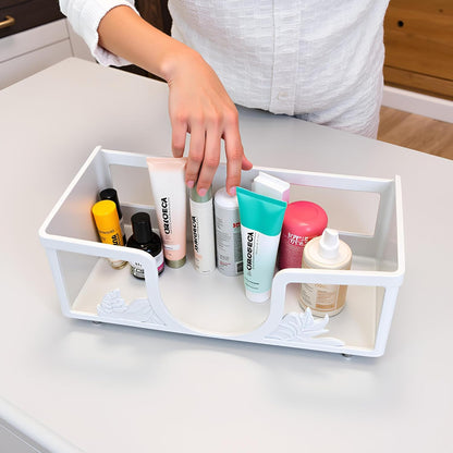 Metal Napkin Holder for Bathroom and Kitchen - White Floral Design Disposable Hand Towel Holder Tray, Guest Towel Organizer for Countertop, Paper Napkin and Towel Dispenser (White)