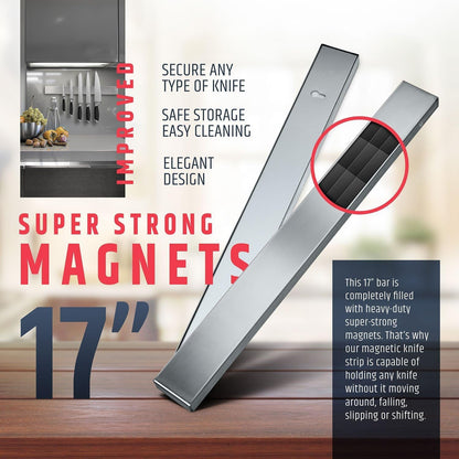 HMmagnets Premium 17 Inch Stainless Steel Magnetic Knife Holder For Wall - Professional Magnetic Knife Strip - Space-Saving Knife Rack/Knife Bar With Powerful Magnetic Pull Force (Upgraded Version)