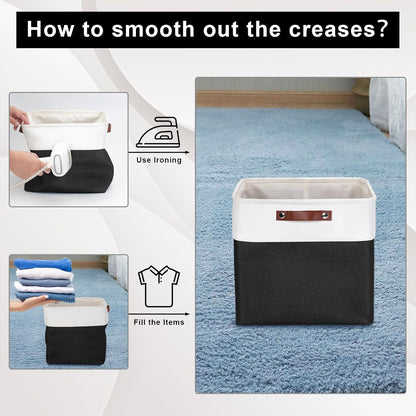 13x13 Cube Storage Bins, Collapsible Fabric Storage Box, 4 Pack Closet Baskets with Handles for Organizing, Shelf, Toys, Clothes, Home, Office, Nursery (Black&White)