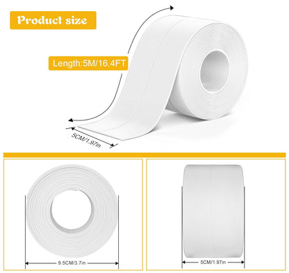 ABSOFINE Caulk Tape Waterproof Self Adhesive 1.97" x16.4Ft, White Toilet Caulk Sealant Tape, Shower Seal Strip for Kitchen, Countertop, Bathroom, Sink, Bathtub Toilet Edge Protector with Sealing Tool