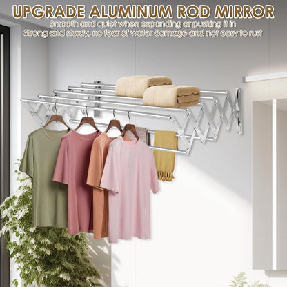 XL-31.5" Wall Mounted Clothes Drying Rack, 130 LBS Large Capacity Rustproof Retractable Clothes Rack, Collapsible Drying Rack Easy to Install with 7 Drying Rods, Space Saving for Laundry-White