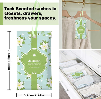 SCENTORINI Scented Sachets for Drawers and Closets, Jasmine Scent 14 Pack, Long-Lasting Sachets Bags Wardrobe Freshener, for Drawers, Closets, Cars
