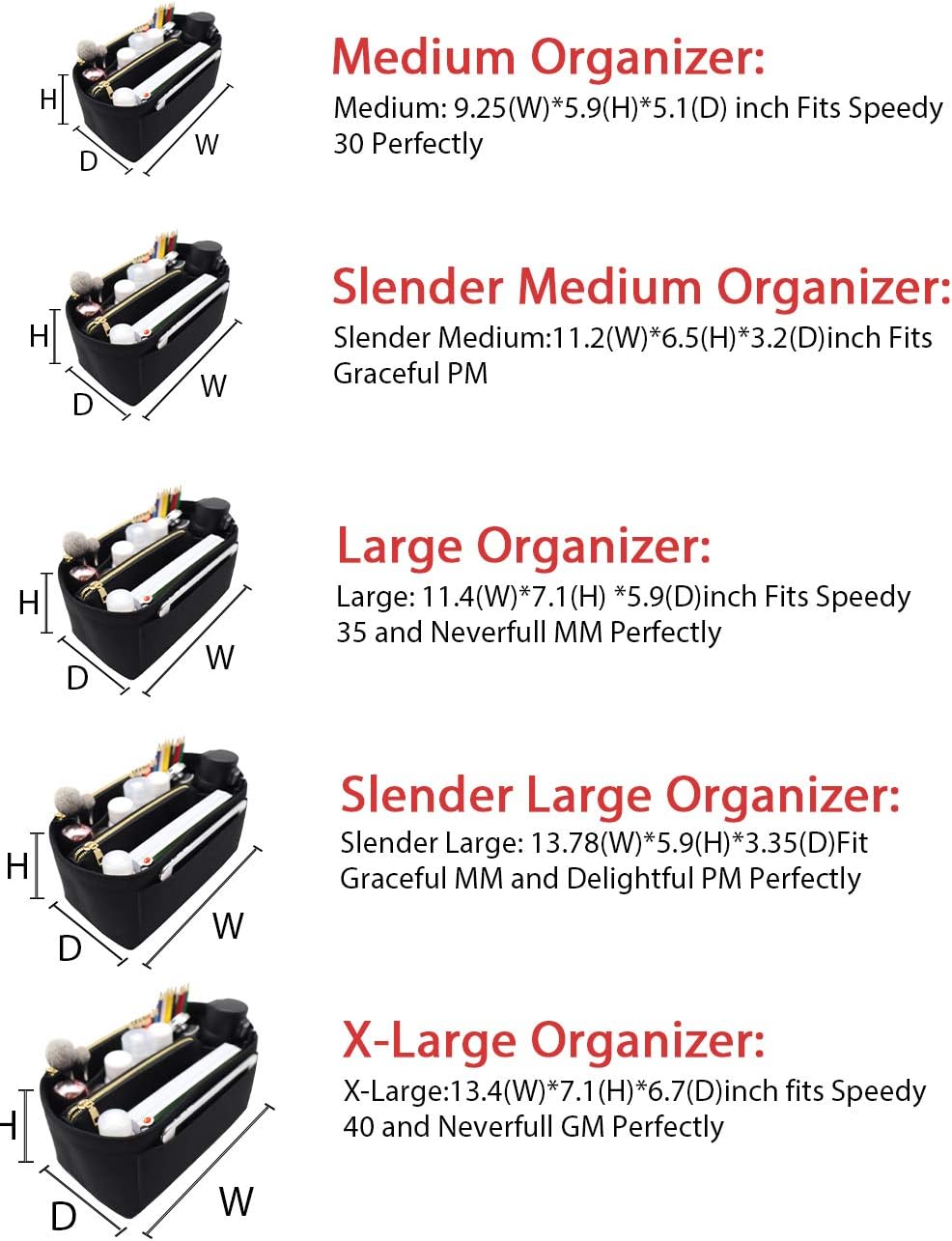 LEXSION Felt Purse Bag Organizer Insert with zipper Bag Tote Shaper Fit Speedy Neverful PM MM