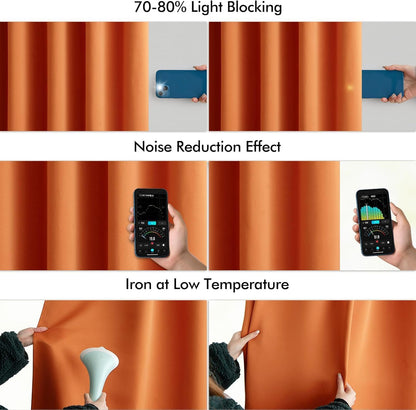 MIULEE Orange Back Tab Blackout Curtains 90 Inch Long 2 Panels Set for Living Room Bedroom Privacy, Rod Pocket/Pinch Pleated Fall Thermal Insulated Room Darkening Light Blocking Curtain, 52 x 90 Inch